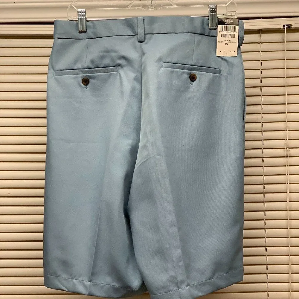 NWT Haggar Blue Shorts Expand Waist Pleated